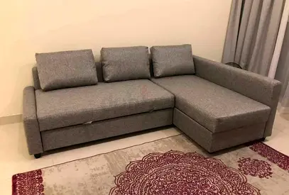 ikea Gray L-shaped Fabric Sofa Bed with Storage - Good Condition