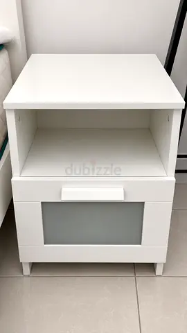 White bedside table with drawer and shelf - good condition