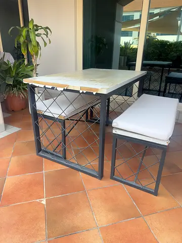 Outdoor / Patio Table with Bench Set - White Top