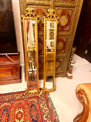 Pair of Tall Vintage Gold Ornate Wall Mirrors