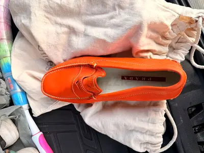 Orange leather loafers - excellent condition, size -7.5