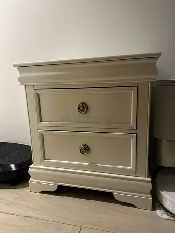 Beige Wooden Nightstand / Bedside Table with Two Drawers
