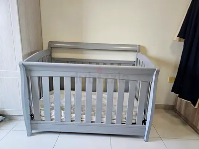 Grey Convertible Baby Crib - Solid Wood Hudson Design