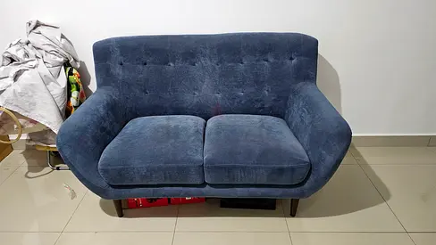 Set of 2-seater navy blue fabric sofas in good condition