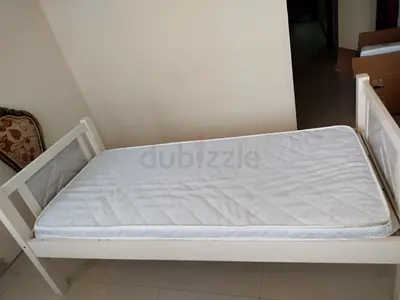 Single white wooden bed frame with mattress - good condition