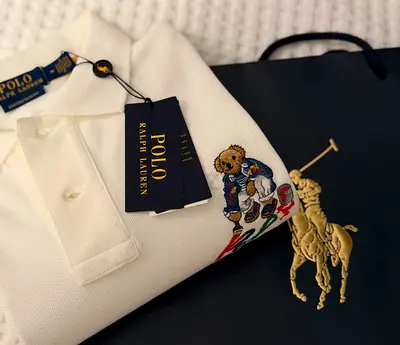 POLO RALPH LAUREN multicolored Polo Bear embroidery size M custom slim fit