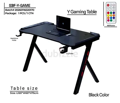 Black Y-Shaped Gaming Desk with Cup  Headphone Holders