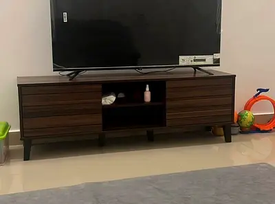 Wooden TV Entertainment Unit with Storage - Dark Brown, Good Condition