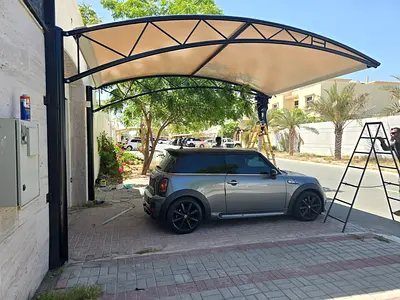 Curved Metal Carport Canopy - Beige Shade Sail