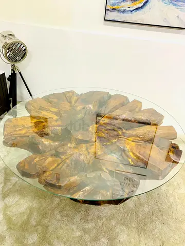 TREE TRUNK Handcrafted live edge teak root dining table + coffee table 2 in 1