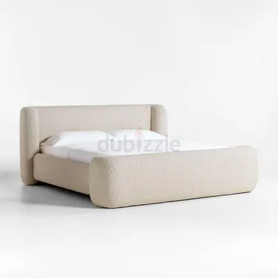 Modern Cream Upholstered Double Bed with Padded Headboard