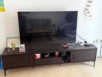 Dark Wood TV Entertainment Unit with Storage - Good Condition