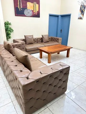 Beige tufted leather sofa set / Free delivery