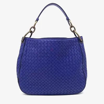 Authentic Bottega Veneta Blue Leather Mesh Tote Bag