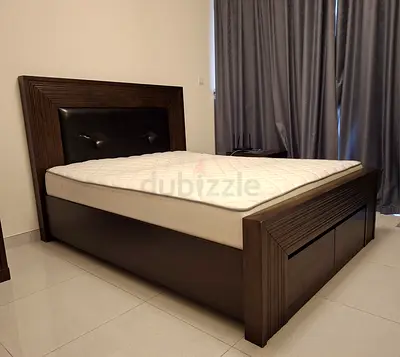 Dark Wooden Queen Bed Frame with Storage and Headboard