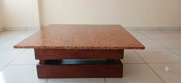 CHEAP - Vintage 1970s Statement Coffee Table - Solid Marble Top  Redwood Base