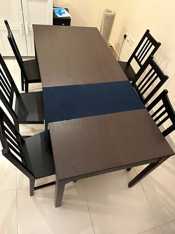 Wooden Dining Table with 6 Chairs - Dark Finish