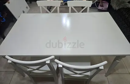 White 6-8-Seater Dining Table with 4 Chairs - Good Condition