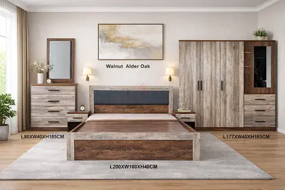 Modern Wooden Walnut Bedroom Set with Wardrobe Dressing Table for UAE Homes
