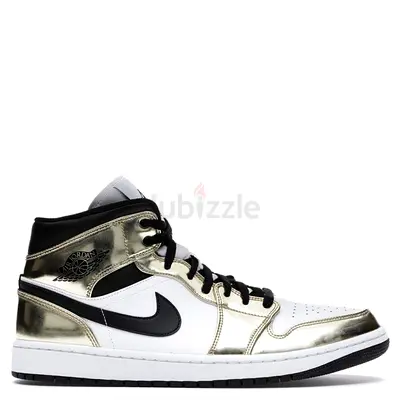Nike Jordan 1 Mid Metallic Gold Black White Sneakers Size EU 38