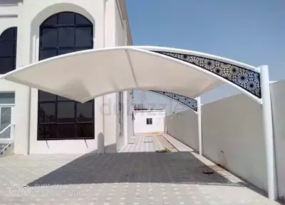 Large Double Car Parking Shade Canopy - White Fabric with Decorative Side Panels