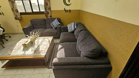Dark grey fabric 3-seater sofa set with matching 2-seater - good condition