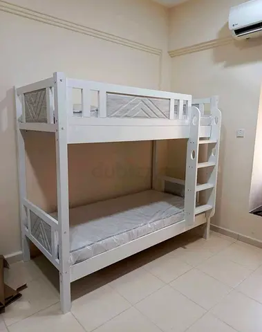 White Wooden Bunk Bed with Ladder - Good Condition