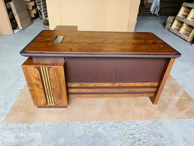 Solid Wooden Office Desk with Storage Cabinet - Good Condition
