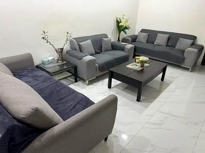 3-Piece Grey Fabric Sofa Set - Good Condition