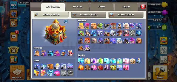 Clash of Clans TH16 Account - Level 184 - Ready to Play