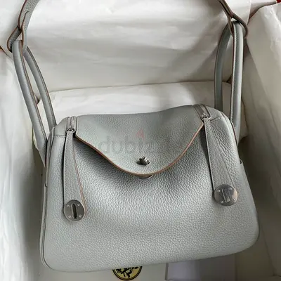 Hermes Lindy 26 In Blue Glacier Clemence Leather