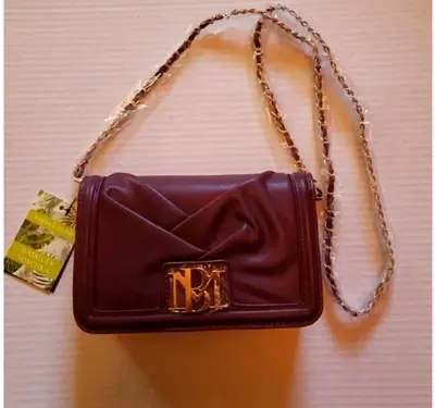 Burgundy leather crossbody bag with chain strap - new with tag