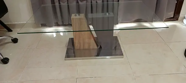 Glass Top Coffee Table with Wooden and Chrome Base - Good Condition