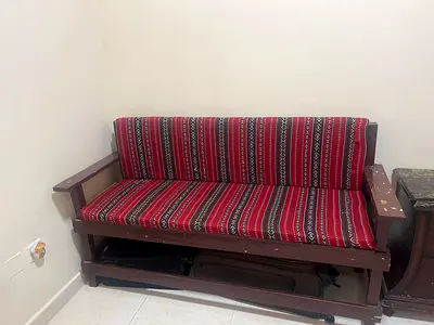 Wooden Bench with Sadu Pattern Cushions