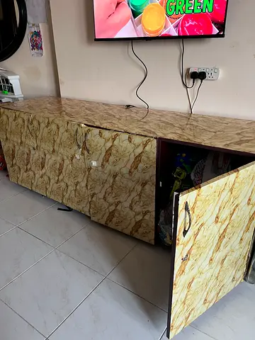 Wooden Storage Cabinet with Marble Pattern Finish
