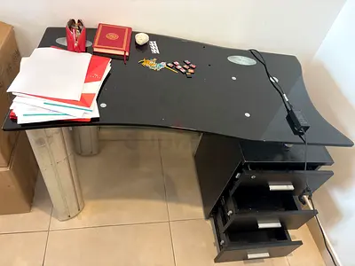 Black Glass Study Desk with 3 Drawers
