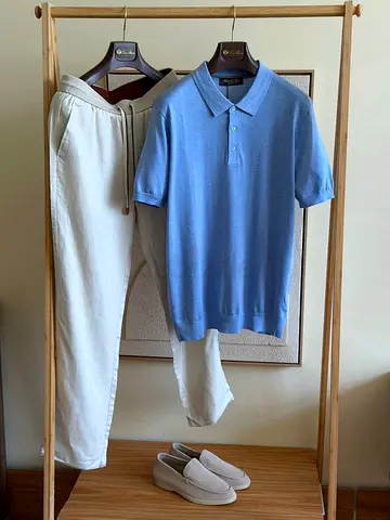 Loro piana Light blue short-sleeve polo shirt - mens casual knit,