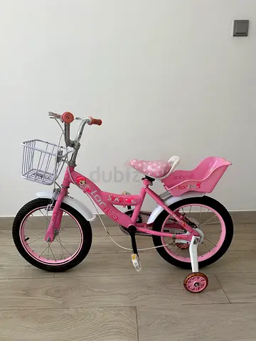 Pink 14-inch Kids Bicycle with Training Wheels and Rear Seat