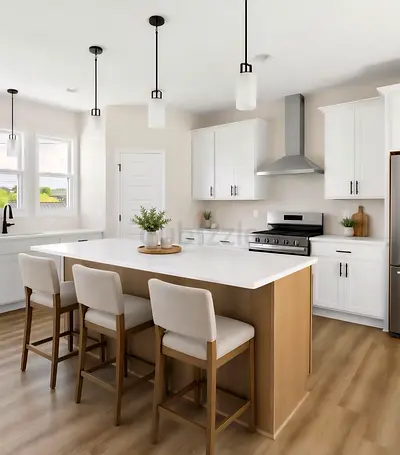 Modern Kitchen Island Marble Top Custom Made- Light Oak