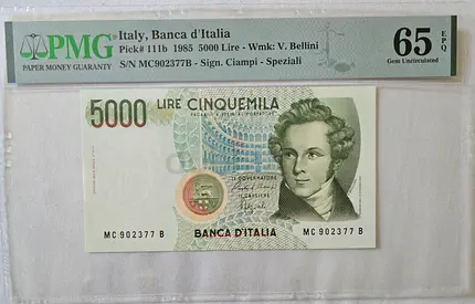 1985 Italy 500 Lire Banknote Collector PMG 65