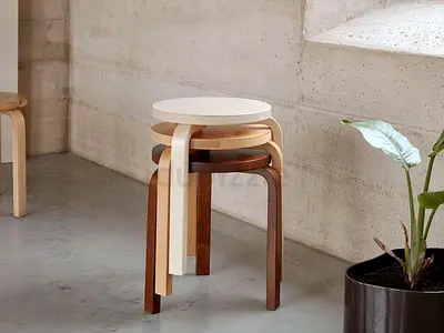 Set of 3 Stackable Wooden Stools - Midcentury Style