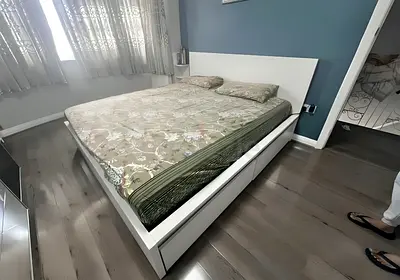 IKEA Malm king size bed frame with mattress.
