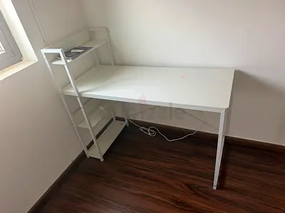 White Study/Computer Desk with Side Shelves - Good Condition