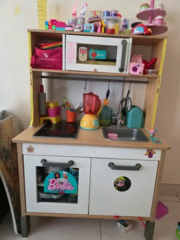 Wooden Play Kitchen Set with Accessories - Good Condition