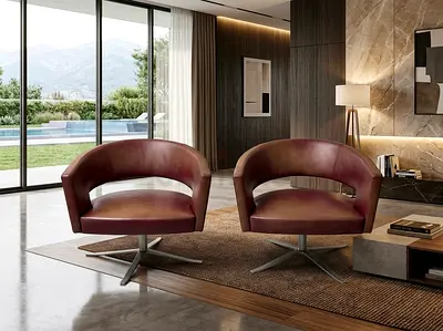 Montis Turner genuine leather Armchairs Metal Swivel