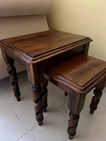 Pair of vintage wooden side tables with turned legs