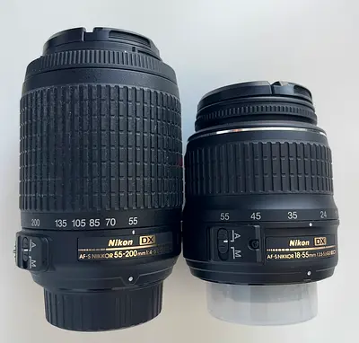 Pair of Nikon DX AF-S Nikkor 55-200mm and 18-55mm Lenses - Good Condition