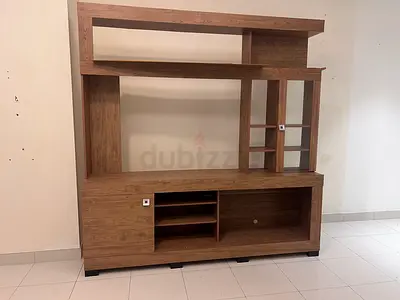 Wooden Entertainment TV Unit with Shelves and Cabinets - Good Condition