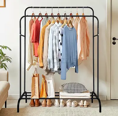Freestanding 2-tier Clothes Rack with Shoe Shelf - Black Color