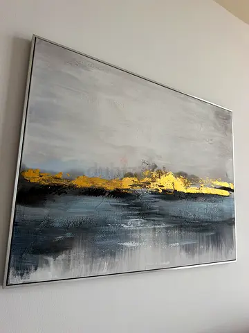 Large Abstract Wall Painting with Gold Leaf Accent - Modern Canvas Art